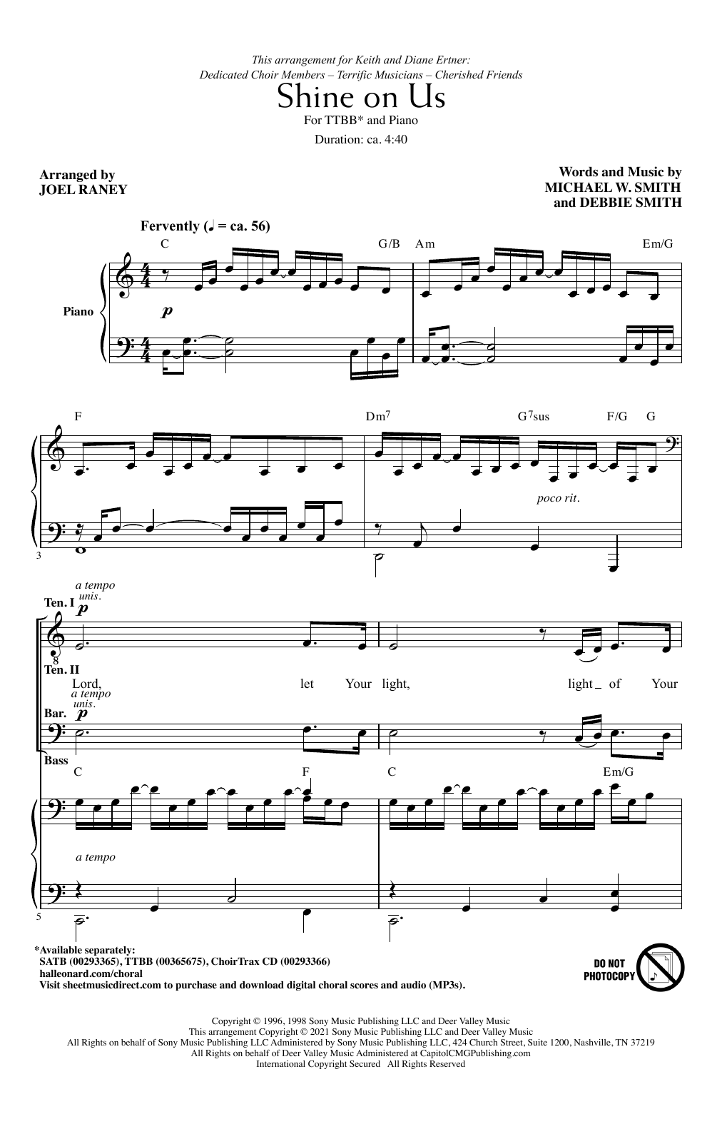 Phillips, Craig & Dean Shine On Us (arr. Joel Raney) sheet music notes and chords. Download Printable PDF.