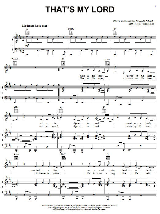 Learn to play Phillips, Craig & Dean That's My Lord sheet music for Piano, Vocal & Guitar Chords (Right-Hand Melody) in minutes. Price: 7.8900$ Phillips, Craig & Dean That's My Lord sheet music notes and chords arranged for Piano, Vocal & Guitar Chords (Right-Hand Melody)