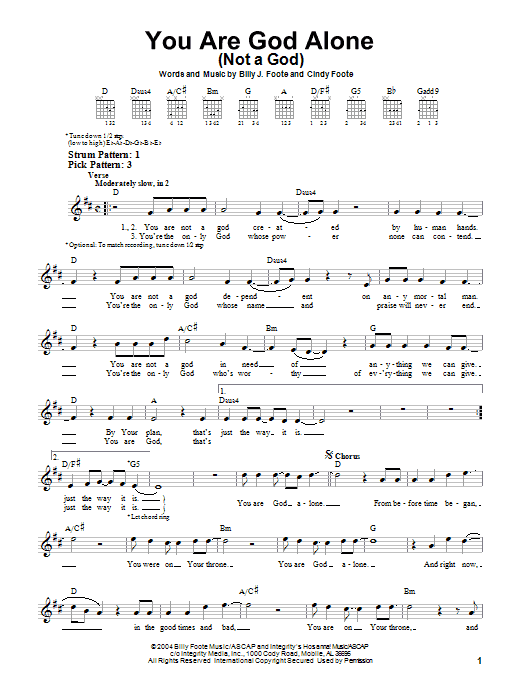 Phillips, Craig & Dean You Are God Alone (Not A God) sheet music notes and chords. Download Printable PDF.