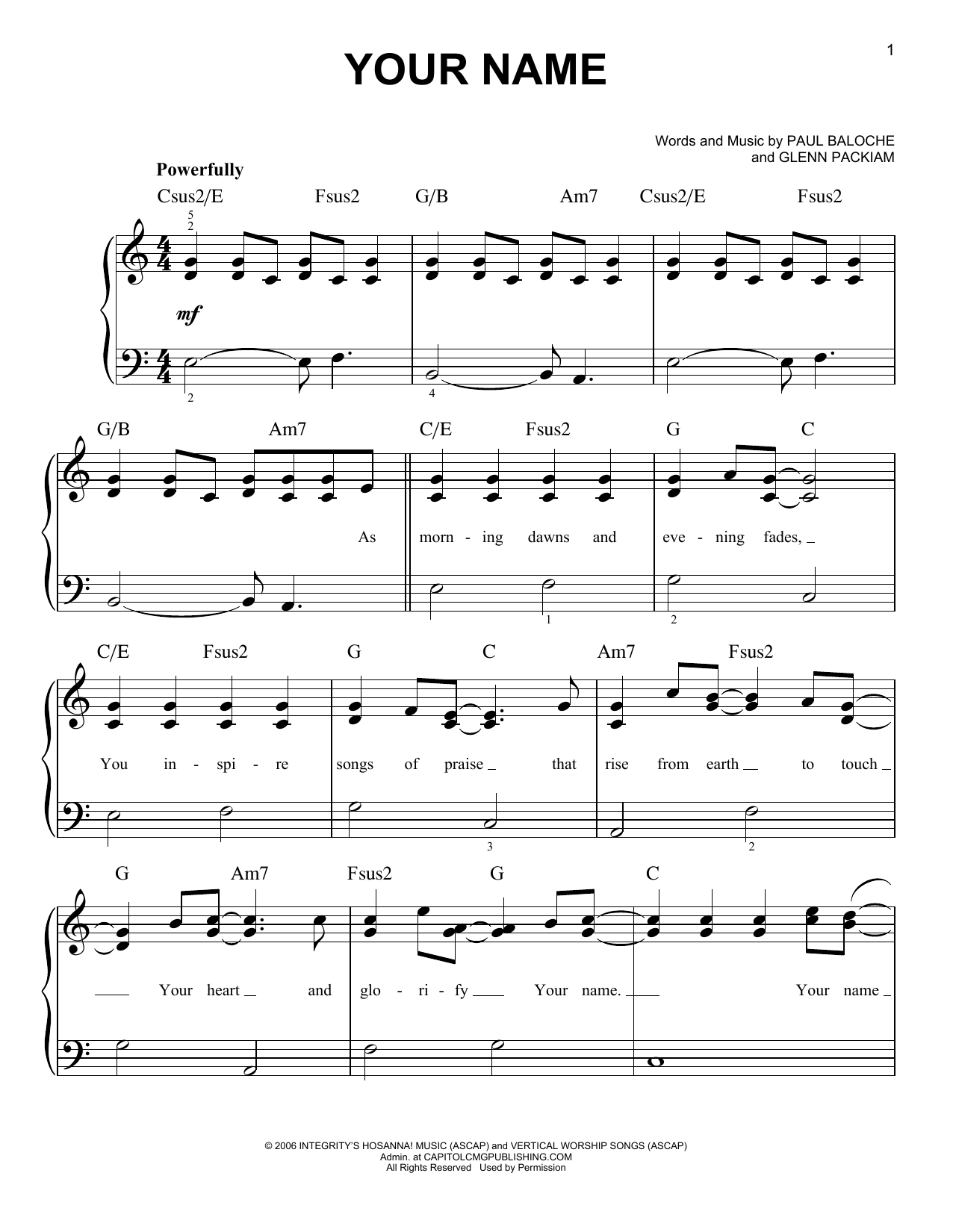 Phillips, Craig & Dean Your Name sheet music notes and chords. Download Printable PDF.