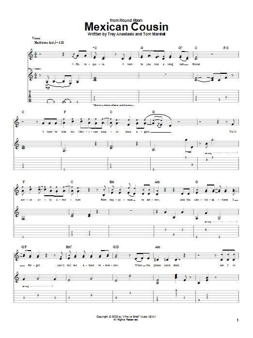 Learn to play Phish Mexican Cousin sheet music for Guitar Tab in minutes. Price: 7.8900$ Phish Mexican Cousin sheet music notes and chords arranged for Guitar Tab