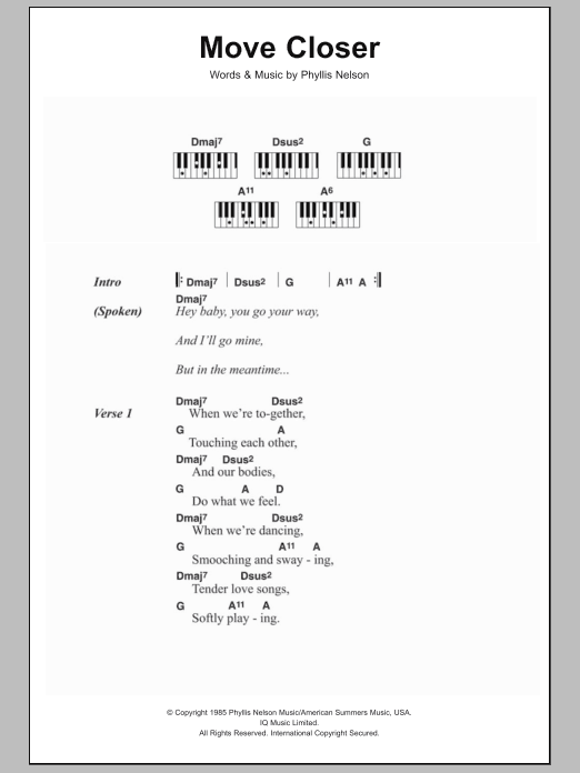 Phyllis Nelson Move Closer sheet music notes and chords. Download Printable PDF.