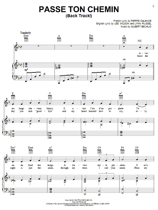 Pierre Delanoe Passe Ton Chemin (Back Track!) sheet music notes and chords arranged for Piano, Vocal & Guitar Chords (Right-Hand Melody)