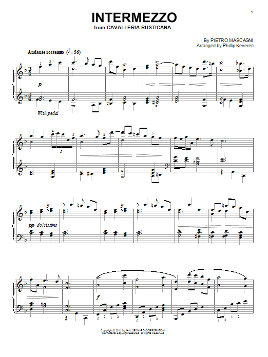 Learn to play Pietro Mascagni Intermezzo sheet music for Piano Solo in minutes. Price: 7.8900$ Pietro Mascagni Intermezzo sheet music notes and chords arranged for Piano Solo