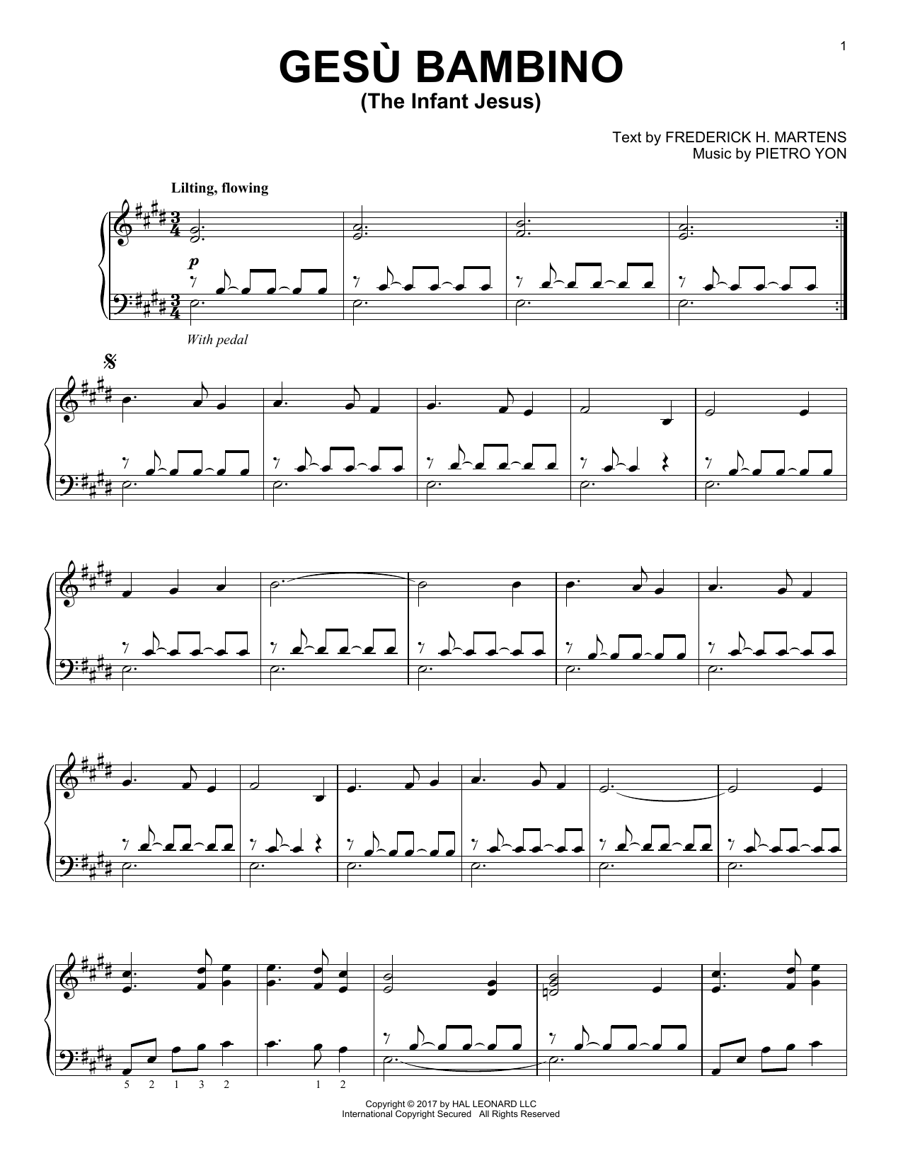Learn to play Pietro Yon Gesu Bambino (The Infant Jesus) sheet music for Piano Solo in minutes. Price: 7.8900$ Pietro Yon Gesu Bambino (The Infant Jesus) sheet music notes and chords arranged for Piano Solo