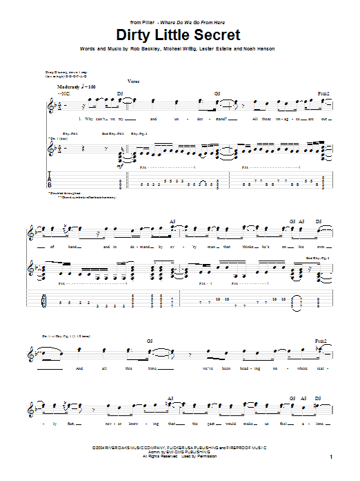 Learn to play Pillar Dirty Little Secret sheet music for Guitar Tab in minutes. Price: 7.8900$ Pillar Dirty Little Secret sheet music notes and chords arranged for Guitar Tab