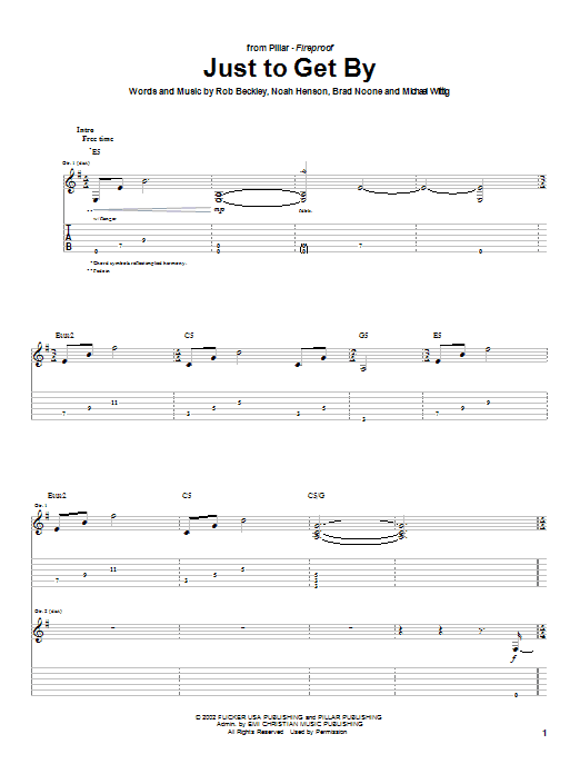 Learn to play Pillar Just To Get By sheet music for Guitar Tab in minutes. Price: 7.8900$ Pillar Just To Get By sheet music notes and chords arranged for Guitar Tab
