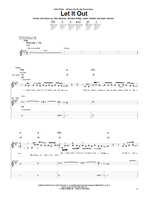 Learn to play Pillar Let It Out sheet music for Guitar Tab in minutes. Price: 7.8900$ Pillar Let It Out sheet music notes and chords arranged for Guitar Tab