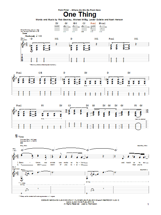 Pillar One Thing sheet music notes and chords arranged for Guitar Tab