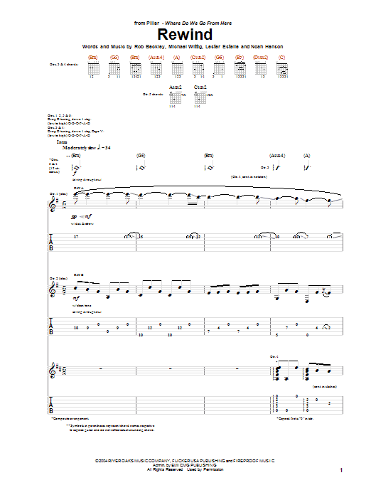 Learn to play Pillar Rewind sheet music for Guitar Tab in minutes. Price: 7.8900$ Pillar Rewind sheet music notes and chords arranged for Guitar Tab