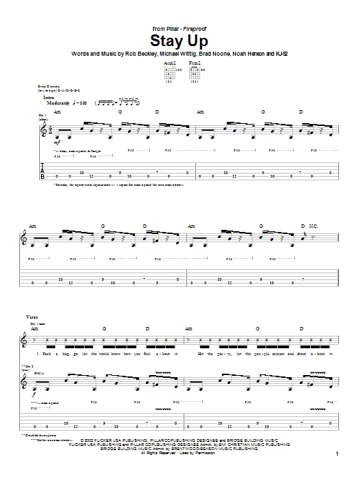 Pillar Stay Up sheet music notes and chords arranged for Guitar Tab