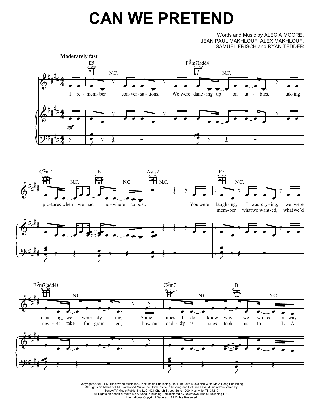 Learn to play Pink Can We Pretend (feat. Cash Cash) sheet music for Piano, Vocal & Guitar Chords (Right-Hand Melody) in minutes. Price: 7.8900$ Pink Can We Pretend (feat. Cash Cash) sheet music notes and chords arranged for Piano, Vocal & Guitar Chords (Right-Hand Melody)