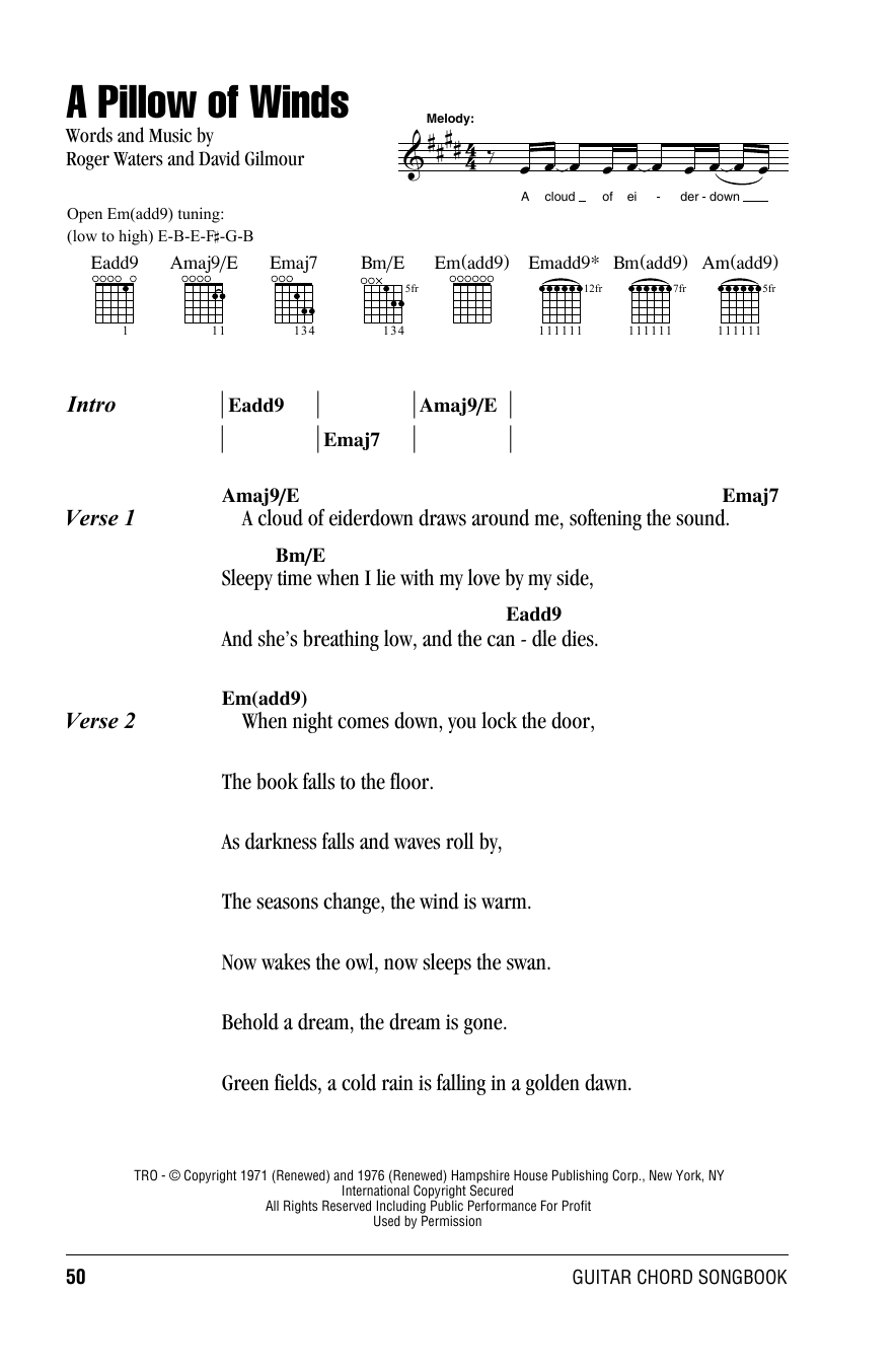 Pink Floyd A Pillow Of Winds sheet music notes and chords. Download Printable PDF.