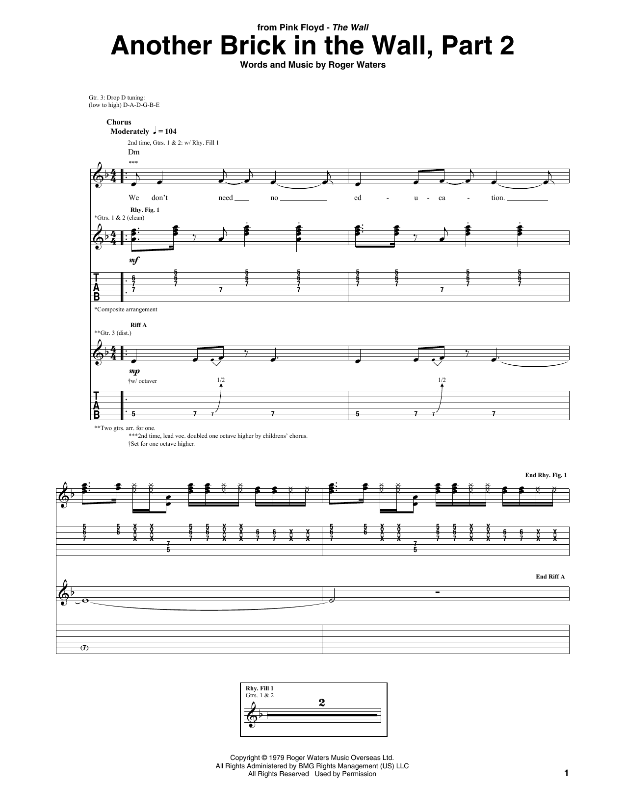 Pink Floyd Another Brick In The Wall, Part 2 sheet music notes and chords. Download Printable PDF.