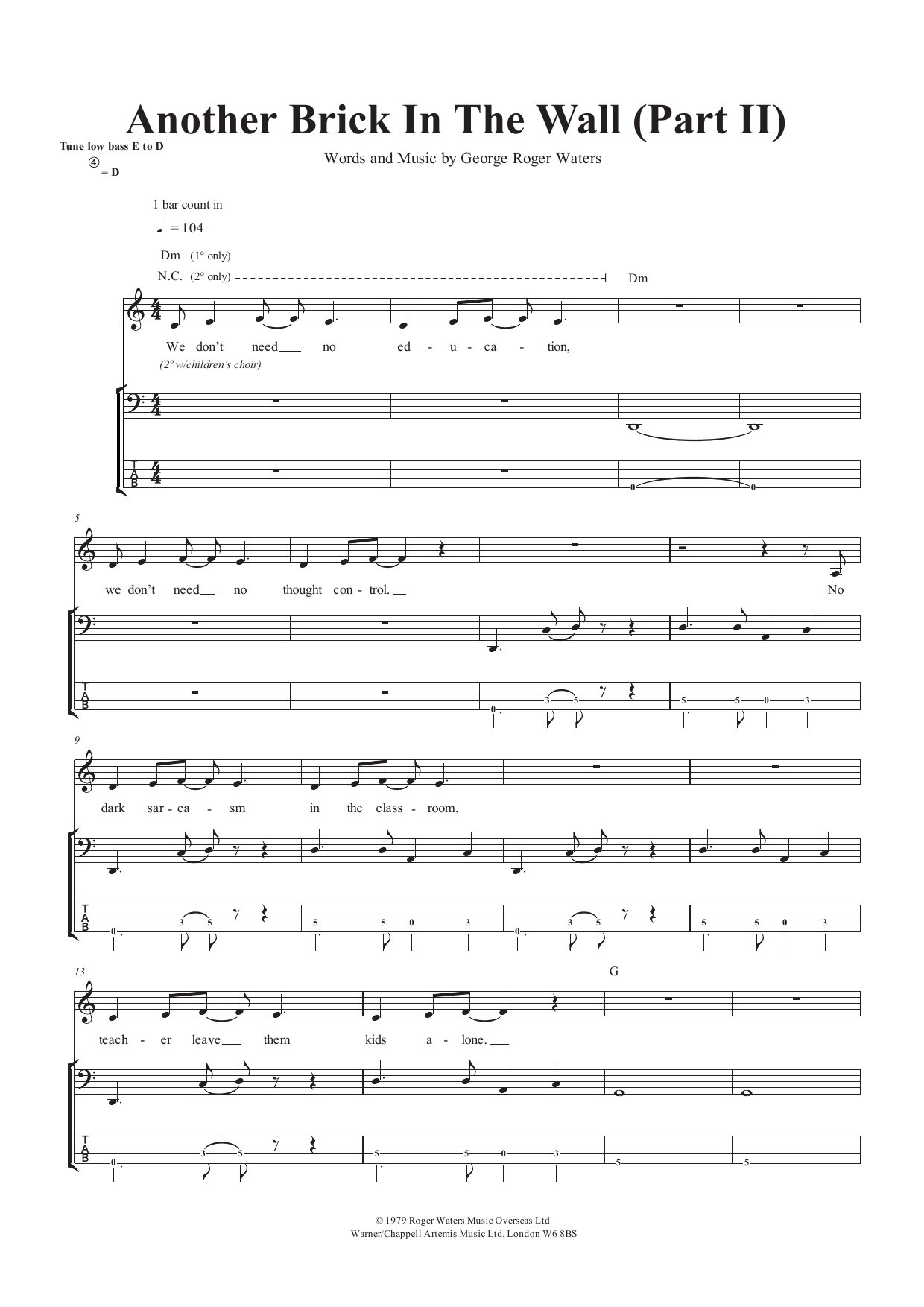 Pink Floyd Another Brick In The Wall (Part II) sheet music notes and chords. Download Printable PDF.