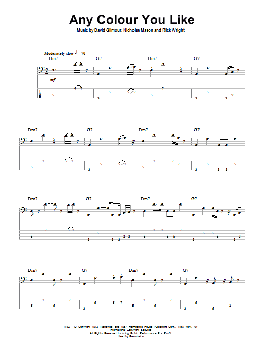 Pink Floyd Any Colour You Like sheet music notes and chords. Download Printable PDF.