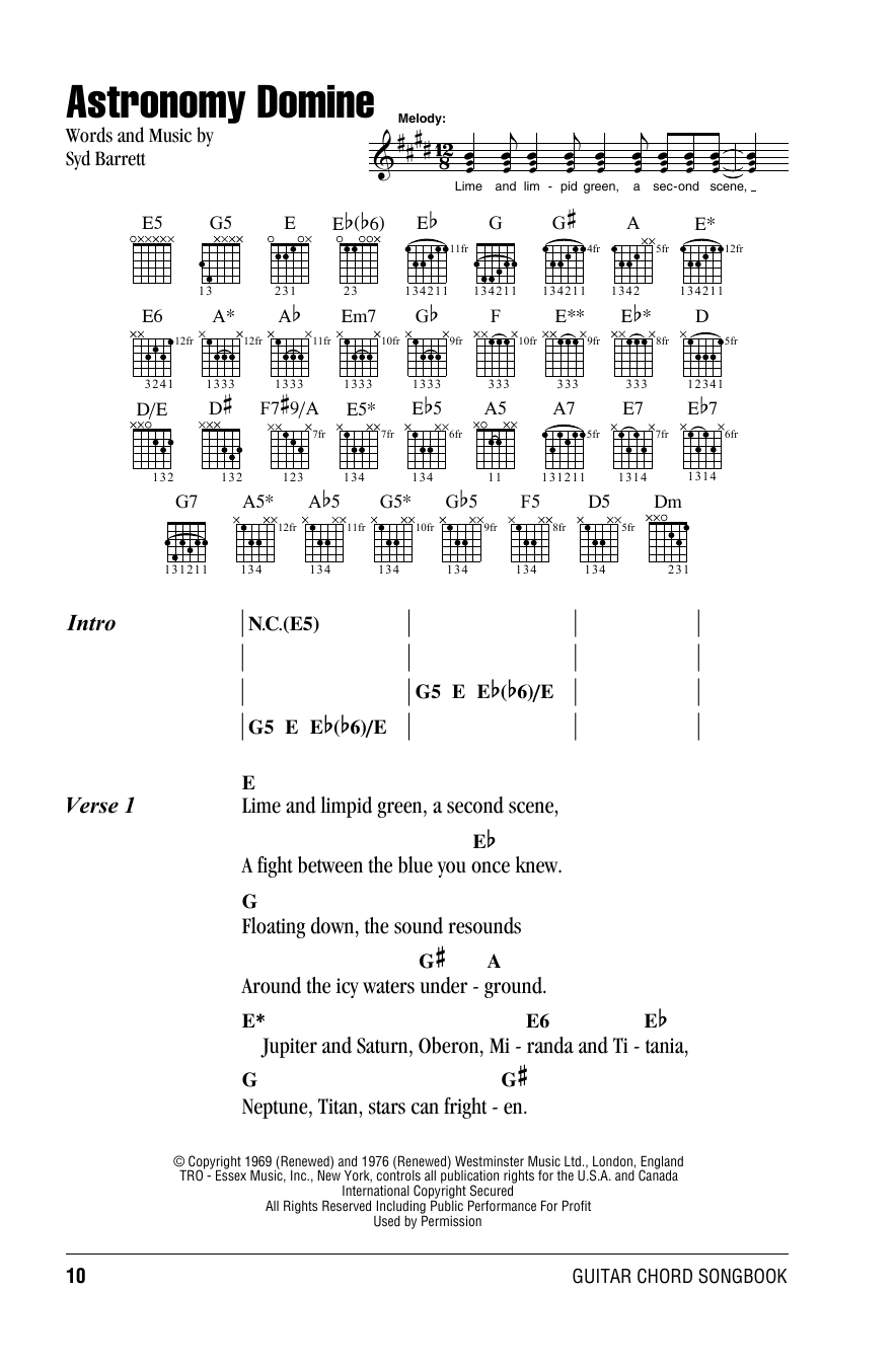 Pink Floyd Astronomy Domine sheet music notes and chords. Download Printable PDF.