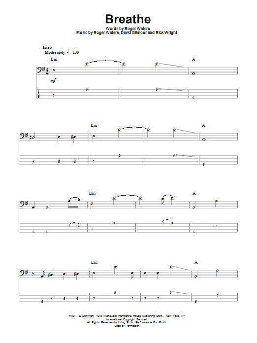 Pink Floyd Breathe sheet music notes and chords. Download Printable PDF.