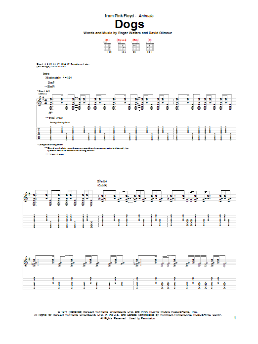 Pink Floyd Dogs sheet music notes and chords. Download Printable PDF.