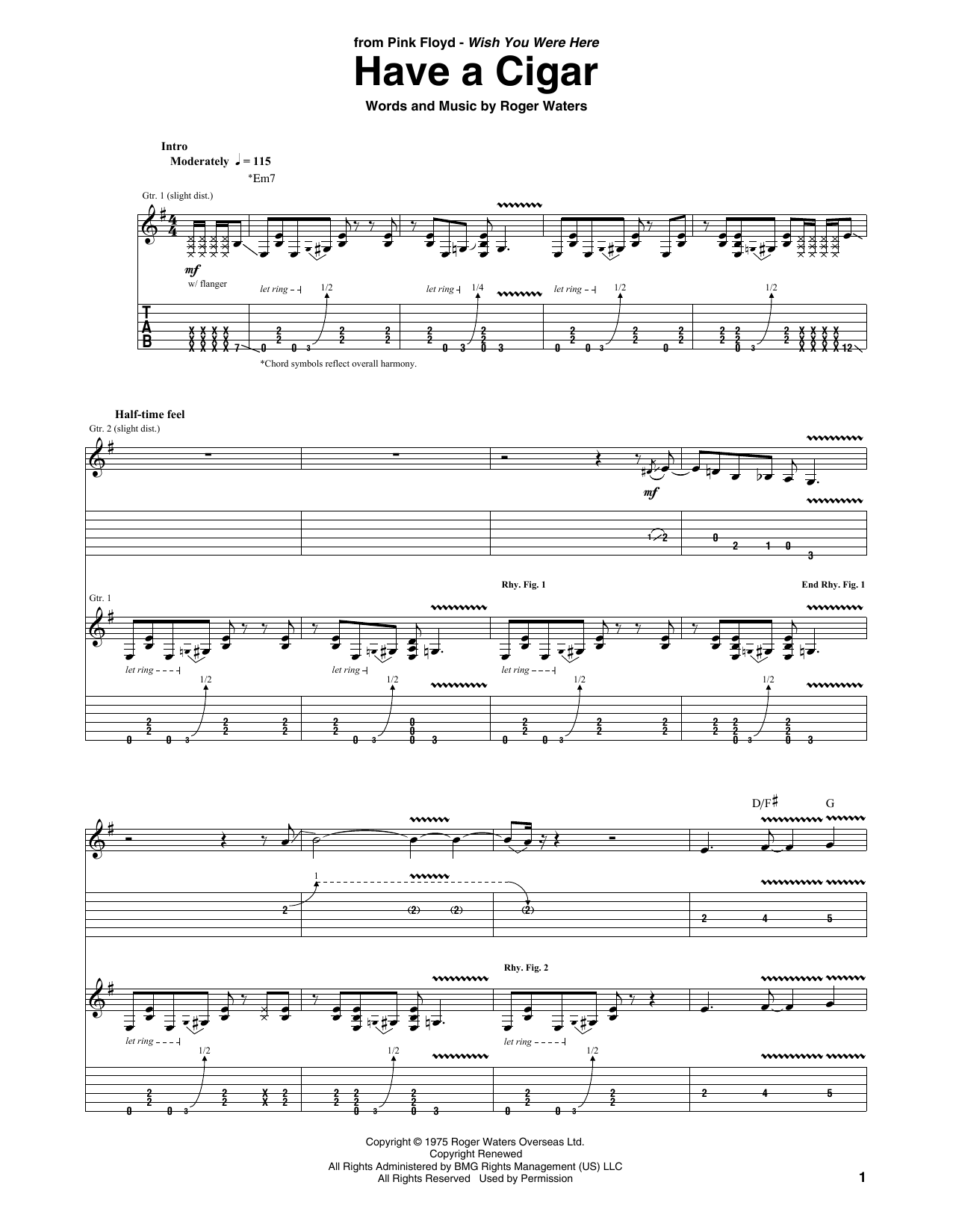 Pink Floyd Have A Cigar sheet music notes and chords. Download Printable PDF.