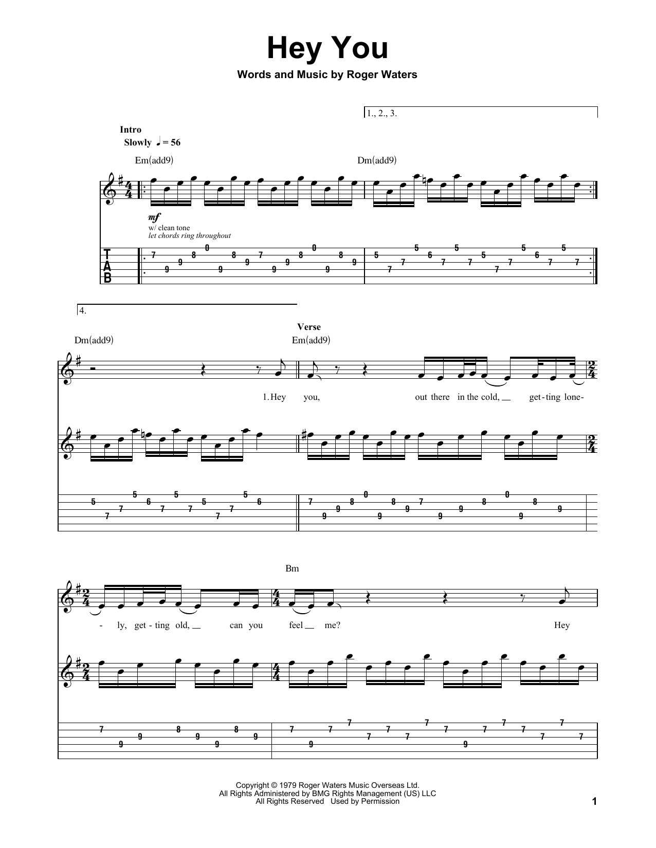 Pink Floyd Hey You sheet music notes and chords. Download Printable PDF.