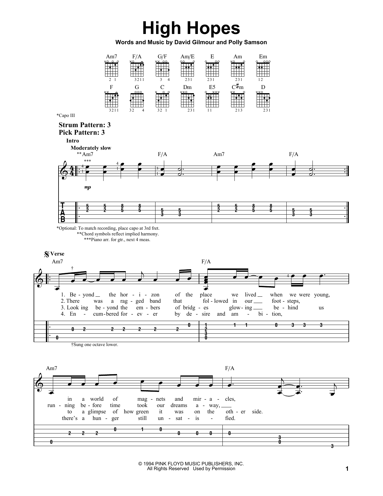 Pink Floyd High Hopes sheet music notes and chords. Download Printable PDF.