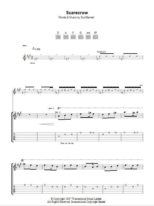 Learn to play Pink Floyd Scarecrow sheet music for Guitar Tab in minutes. Price: 7.8900$ Pink Floyd Scarecrow sheet music notes and chords arranged for Guitar Tab