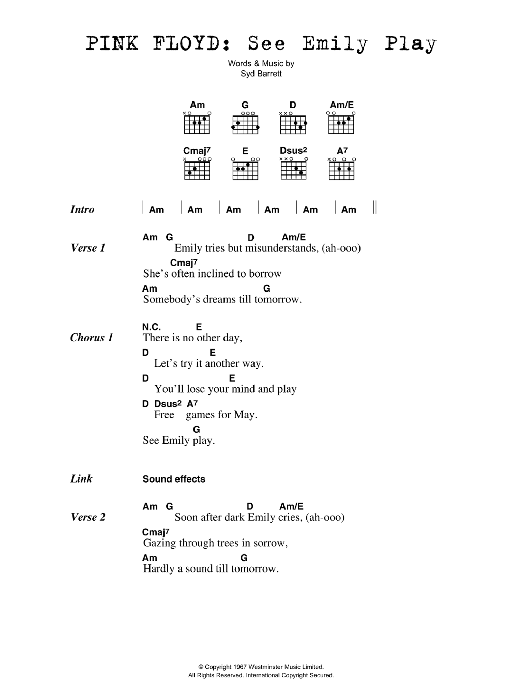 Pink Floyd See Emily Play sheet music notes and chords. Download Printable PDF.