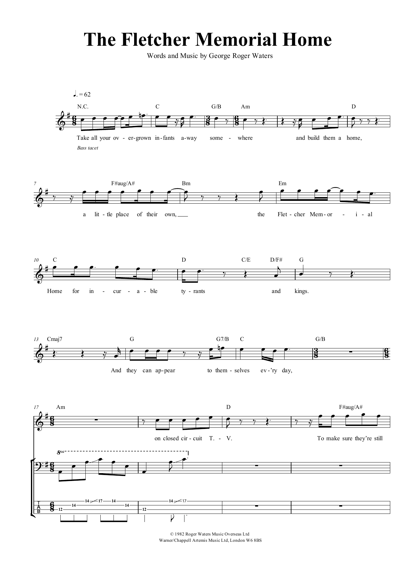 Pink Floyd The Fletcher Memorial Home sheet music notes and chords. Download Printable PDF.