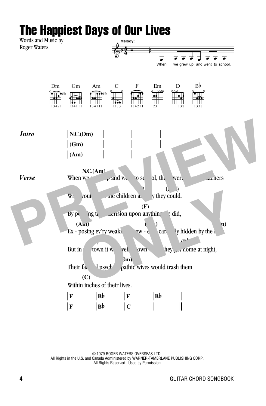 Pink Floyd The Happiest Days Of Our Lives sheet music notes and chords. Download Printable PDF.