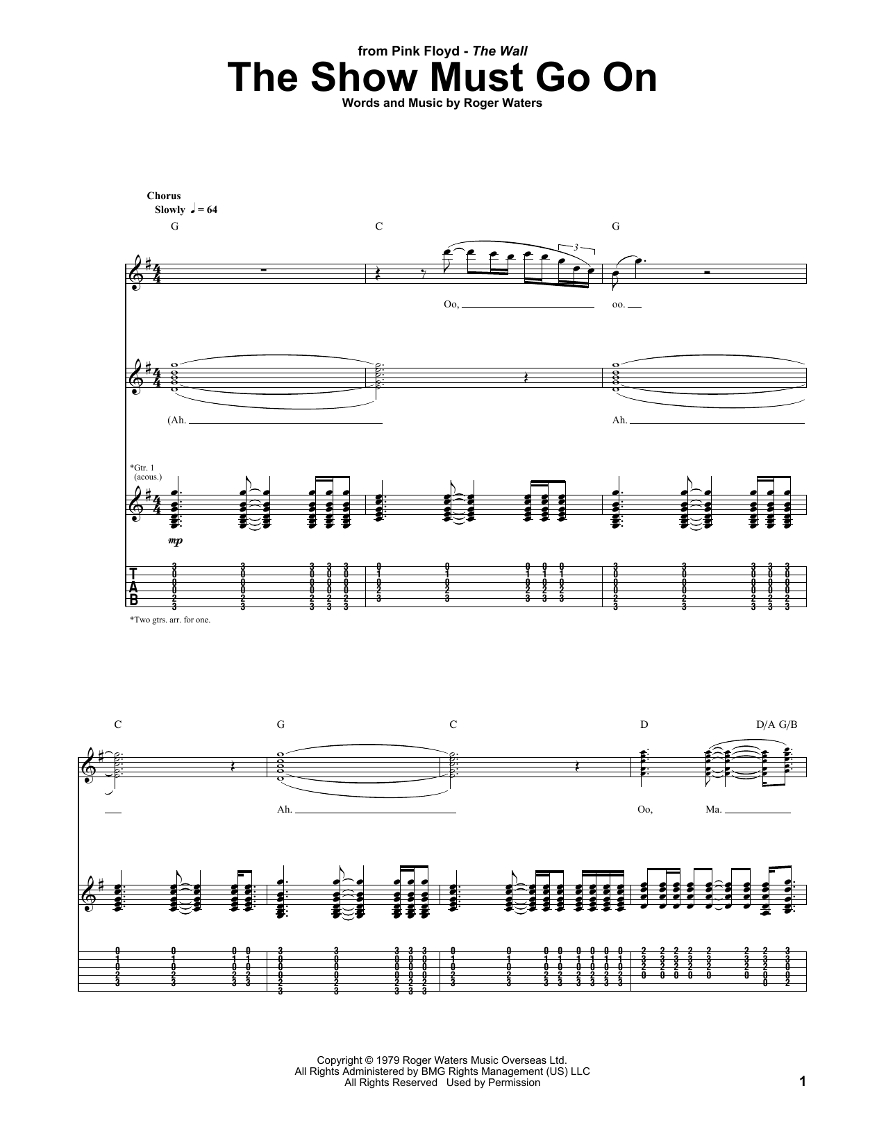 Learn to play Pink Floyd The Show Must Go On sheet music for Guitar Tab in minutes. Price: 7.8900$ Pink Floyd The Show Must Go On sheet music notes and chords arranged for Guitar Tab