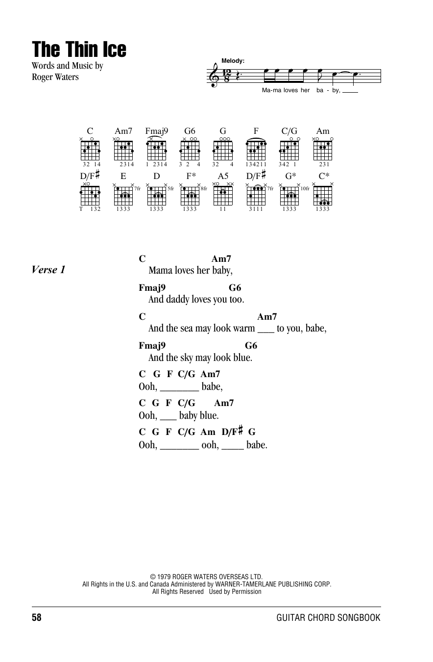 Pink Floyd The Thin Ice sheet music notes and chords. Download Printable PDF.