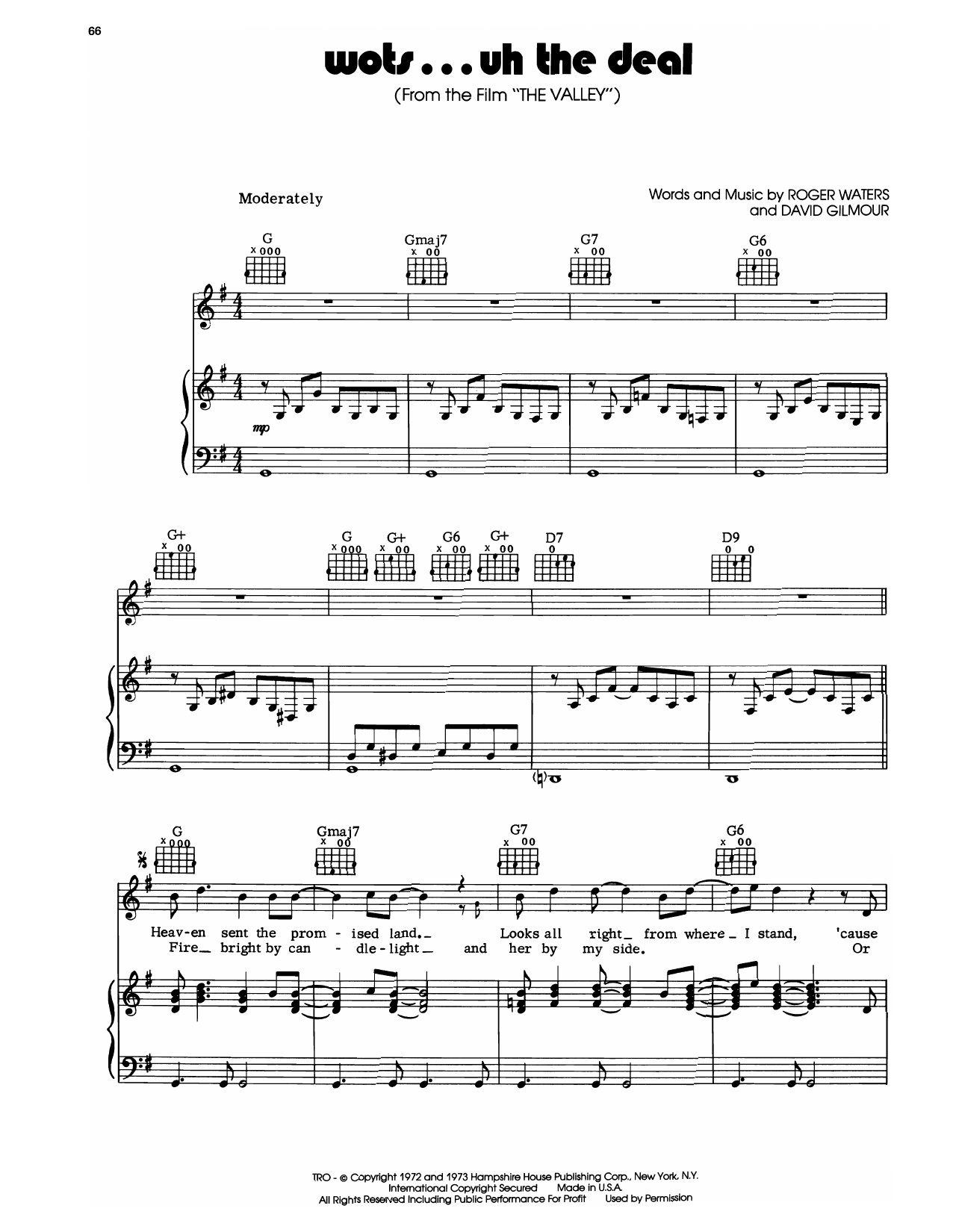 Learn to play Pink Floyd Wots...Uh The Deal sheet music for Piano, Vocal & Guitar Chords (Right-Hand Melody) in minutes. Price: 7.8900$ Pink Floyd Wots...Uh The Deal sheet music notes and chords arranged for Piano, Vocal & Guitar Chords (Right-Hand Melody)