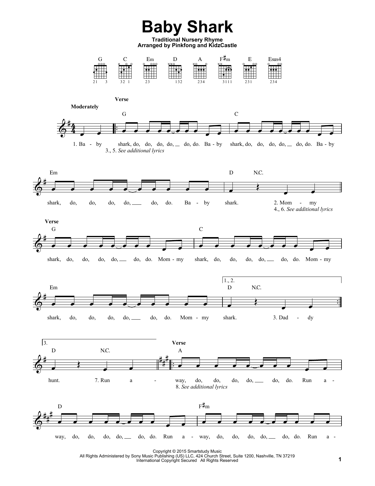 Pinkfong (arr.) Baby Shark sheet music notes and chords. Download Printable PDF.