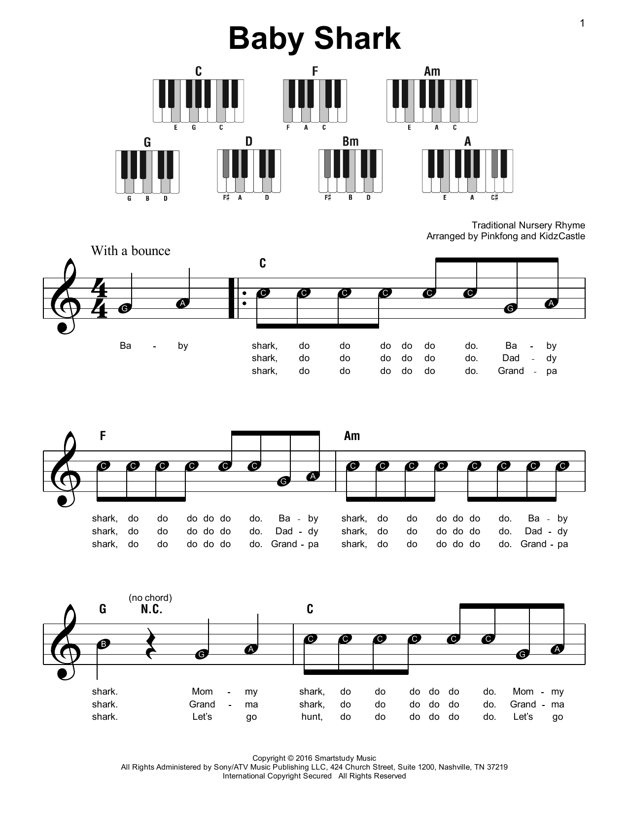 Pinkfong Baby Shark sheet music notes and chords. Download Printable PDF.