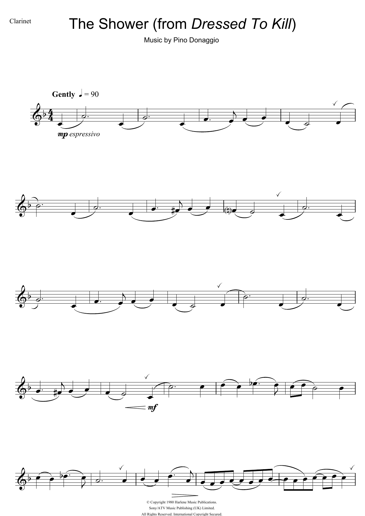 Pino Donaggio The Shower (from Dressed To Kill) sheet music notes and chords. Download Printable PDF.