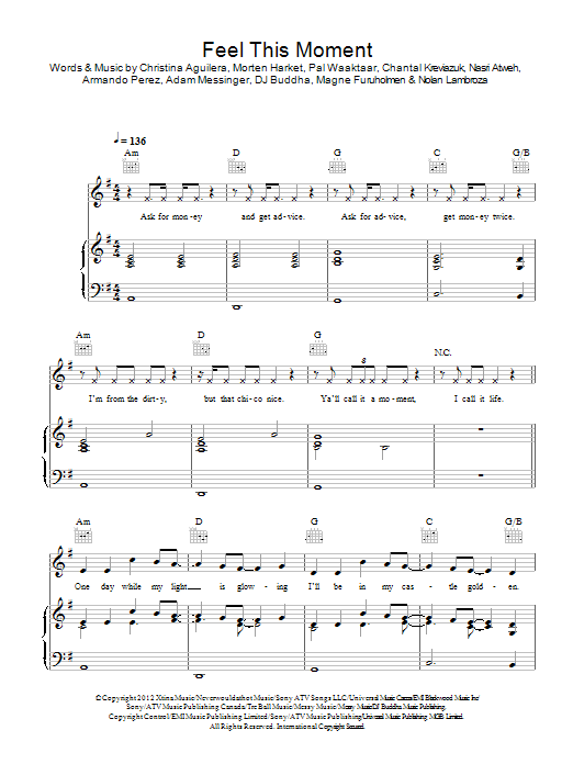 Pitbull Feel This Moment (feat. Christina Aguilera) sheet music notes and chords. Download Printable PDF.