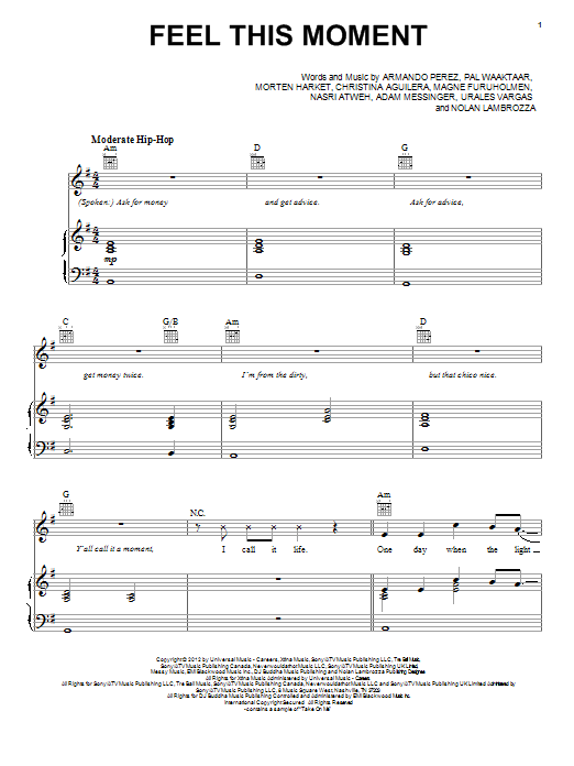 Pitbull Feel This Moment sheet music notes and chords. Download Printable PDF.