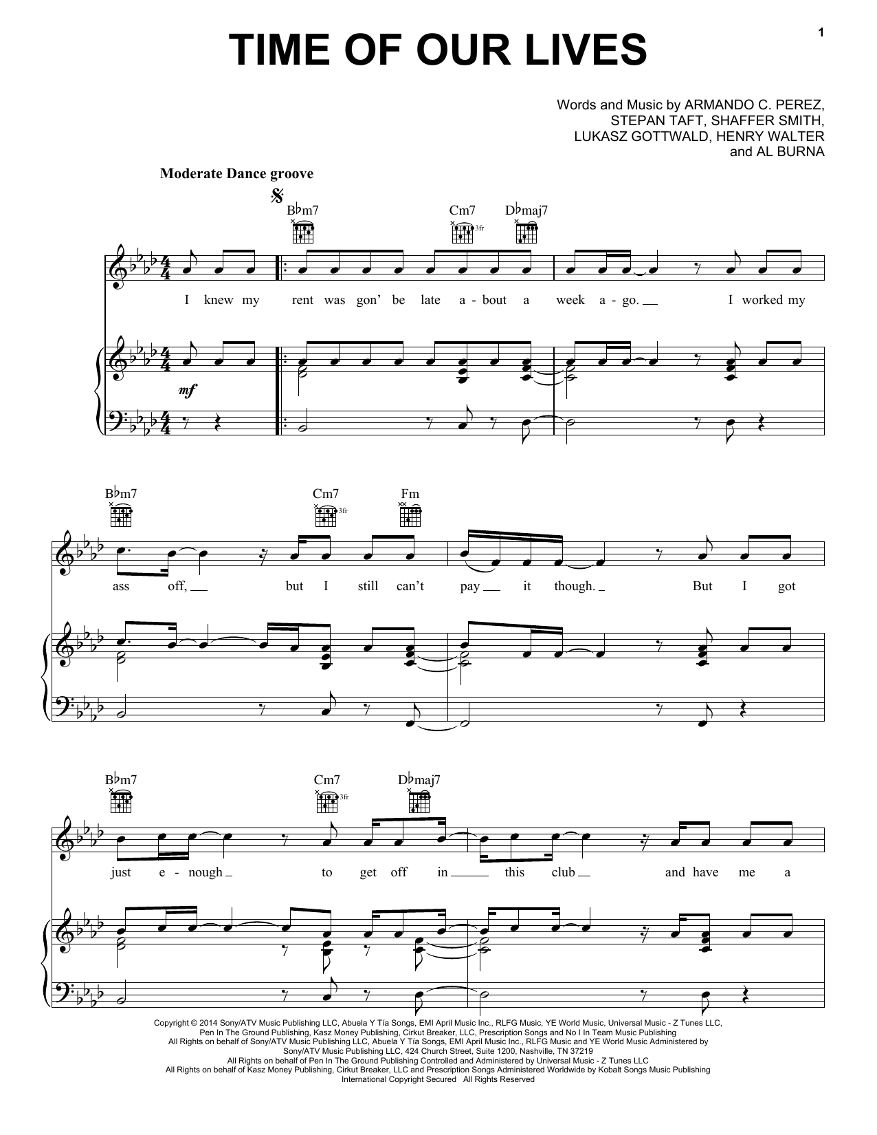 Pitbull & Ne-Yo Time Of Our Lives sheet music notes and chords. Download Printable PDF.