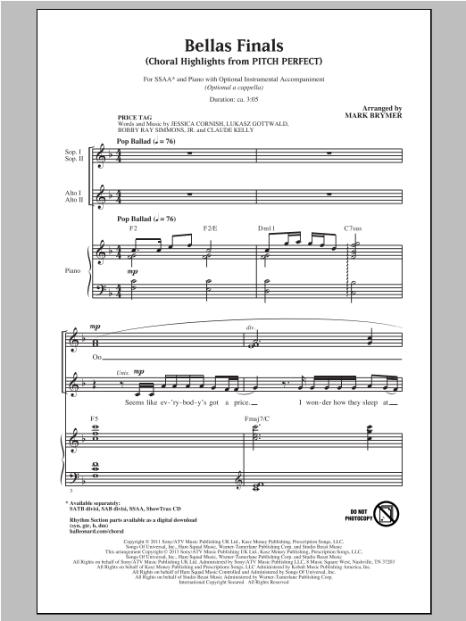 Pitch Perfect (Movie) Bellas Finals (Choral Highlights from Pitch Perfect)(arr. Mark Brymer) sheet music notes and chords arranged for SATB Choir