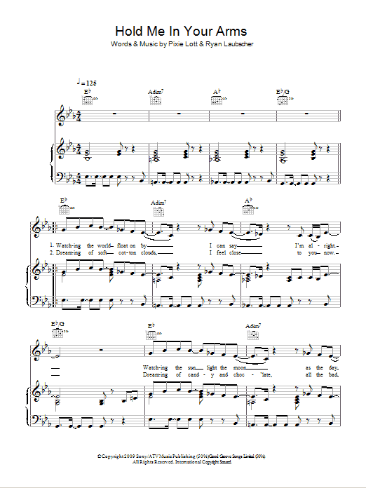 Pixie Lott Hold Me In Your Arms sheet music notes and chords arranged for Piano, Vocal & Guitar Chords