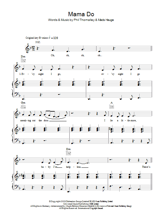 Learn to play Pixie Lott Mama Do sheet music for Piano, Vocal & Guitar Chords in minutes. Price: 7.8900$ Pixie Lott Mama Do sheet music notes and chords arranged for Piano, Vocal & Guitar Chords