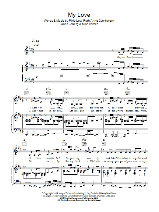 Pixie Lott My Love sheet music notes and chords arranged for Piano, Vocal & Guitar Chords