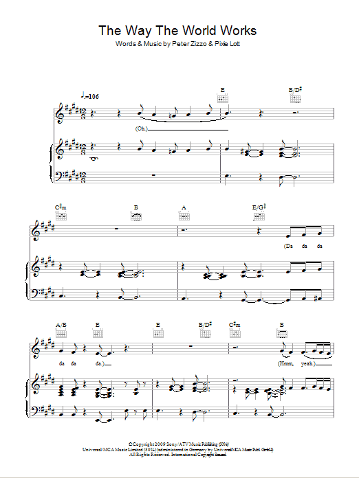 Learn to play Pixie Lott The Way The World Works sheet music for Piano, Vocal & Guitar Chords in minutes. Price: 7.8900$ Pixie Lott The Way The World Works sheet music notes and chords arranged for Piano, Vocal & Guitar Chords
