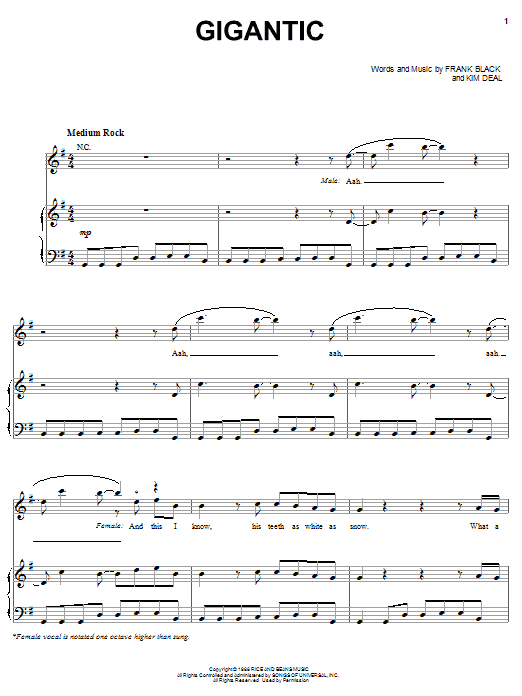 Learn to play Pixies Gigantic sheet music for Piano, Vocal & Guitar Chords (Right-Hand Melody) in minutes. Price: 7.8900$ Pixies Gigantic sheet music notes and chords arranged for Piano, Vocal & Guitar Chords (Right-Hand Melody)
