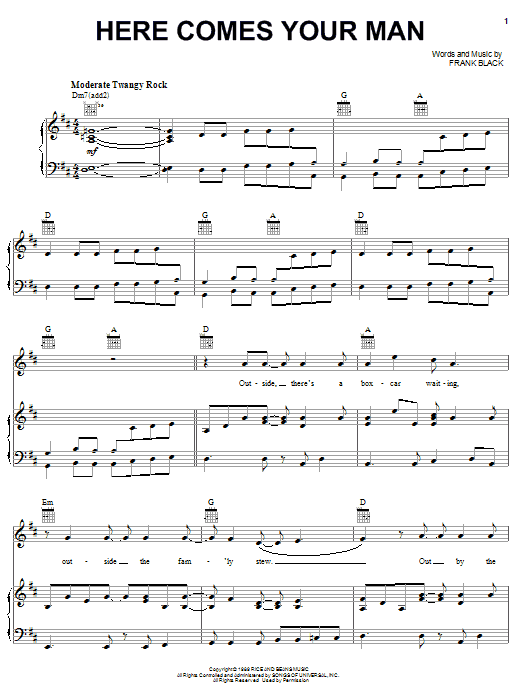 Pixies Here Comes Your Man sheet music notes and chords. Download Printable PDF.