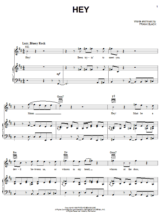 Learn to play Pixies Hey sheet music for Piano, Vocal & Guitar Chords (Right-Hand Melody) in minutes. Price: 7.8900$ Pixies Hey sheet music notes and chords arranged for Piano, Vocal & Guitar Chords (Right-Hand Melody)