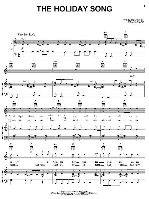 Learn to play Pixies The Holiday Song sheet music for Piano, Vocal & Guitar Chords (Right-Hand Melody) in minutes. Price: 7.8900$ Pixies The Holiday Song sheet music notes and chords arranged for Piano, Vocal & Guitar Chords (Right-Hand Melody)