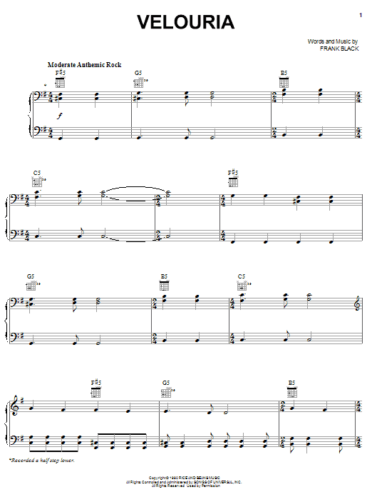 Learn to play Pixies Velouria sheet music for Piano, Vocal & Guitar Chords (Right-Hand Melody) in minutes. Price: 7.8900$ Pixies Velouria sheet music notes and chords arranged for Piano, Vocal & Guitar Chords (Right-Hand Melody)