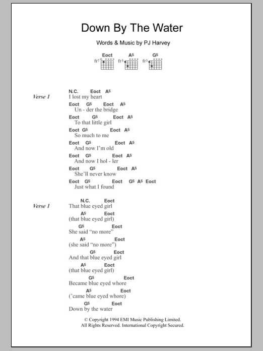 PJ Harvey Down By The Water sheet music notes and chords. Download Printable PDF.